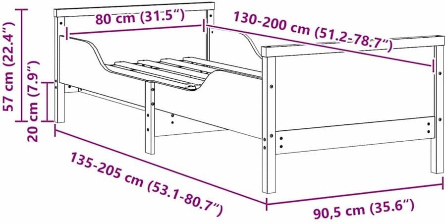 VidaXL Uitzetbare Bedbodem voor Kinderen Wasbruin 80 x 130 165 200 cm