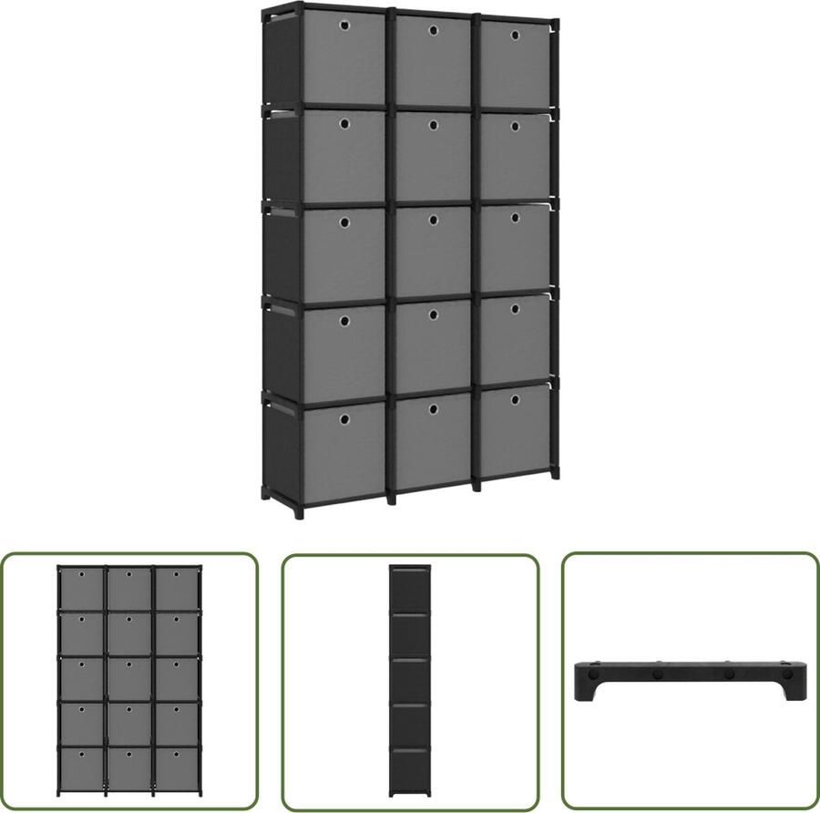 The Living Store Kast met 15 vakken met boxen 103x30x175 5 cm stof zwart Opbergkast Vakkenkast Kast Met Vakken Zwarte Kast Grijze Kast - Foto 2