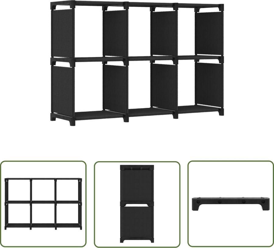 The Living Store Vakkenkast Zwart 103 x 30 x 72.5 cm 6 Open vakken Stof en staal Opbergkast Vakkenkast Zwarte Kast Stoffen Kast Industriële Kast