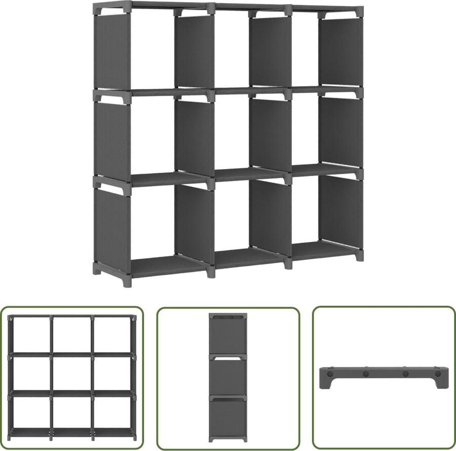 The Living Store Vakkenkast Grijs Stof en staal 103x30x107.5 cm 9 open vakken Opbergkast Vakkenkast Grijze Kast Stoffen Kast Metalen Kast - Foto 2