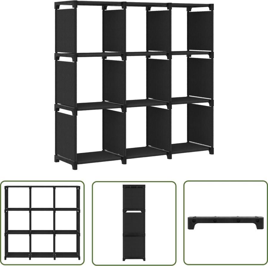 The Living Store Vakkenkast 103 x 30 x 107.5 cm zwart stof en staal Opbergkast Vakkenkast Zwarte Kast Stoffen Kast Industriële Kast - Foto 2