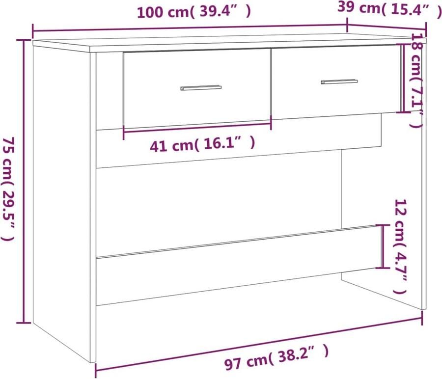 VidaXL VDXL Wandtafel 100x39x75 cm bewerkt hout bruineikenkleurig - Foto 3