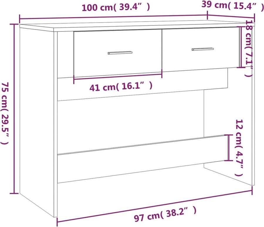 VidaXL VDXL Wandtafel 100x39x75 cm bewerkt hout wit - Foto 3