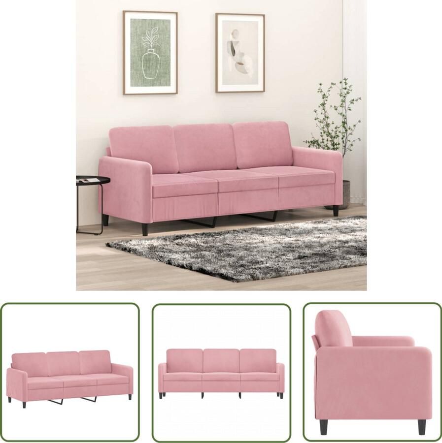 The Living Store Driezitsbank 180 cm fluweel roze Drie Zits Bank Velours Bank Roze Bank Moderne Bank Salontafel