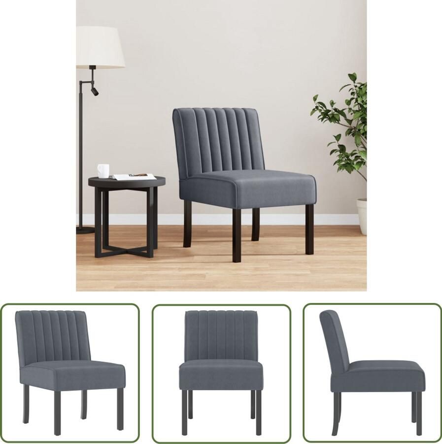 The Living Store Stoel fluweel donkergrijs Accentstoel Fluweel Stoel Lounge Stoel Eetkamerstoelen Salontafel