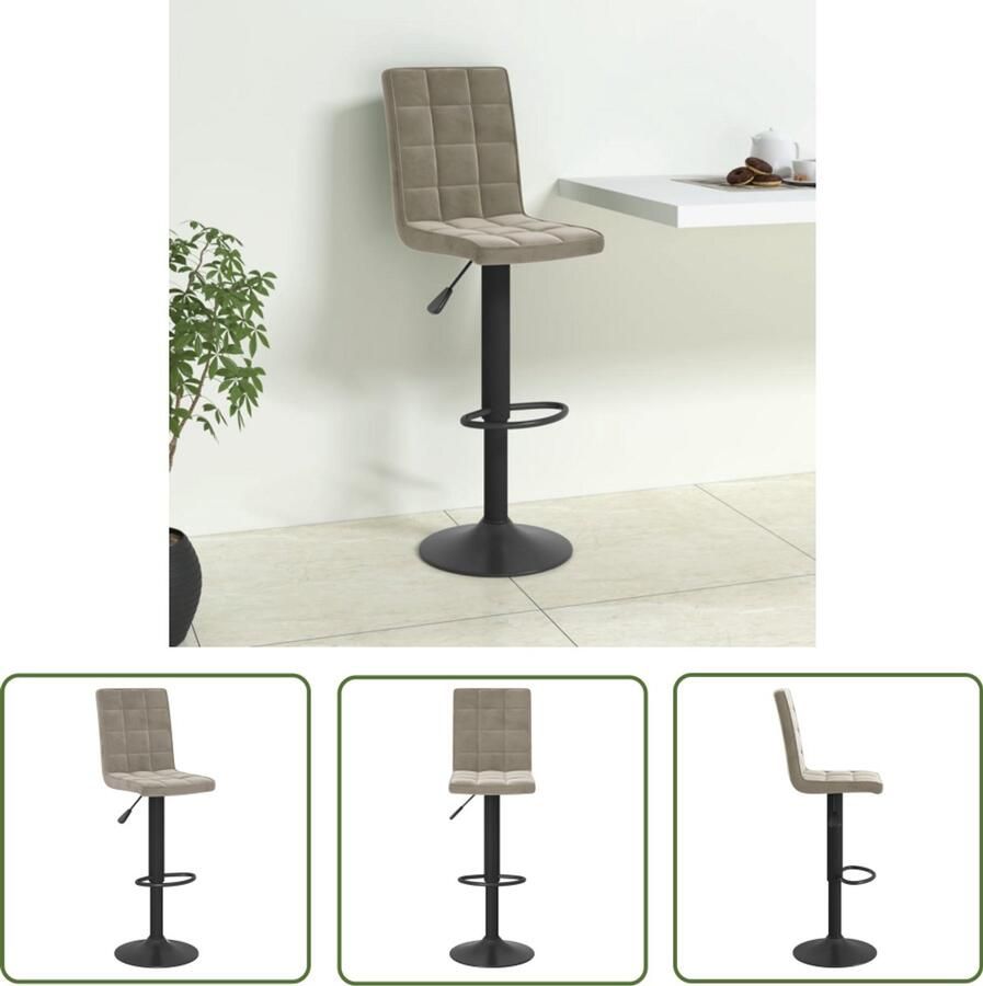 The Living Store Barkruk fluweel lichtgrijs Barstoel Velours Stoel Design Stoel Comfortabele Stoel Hoge Stoel