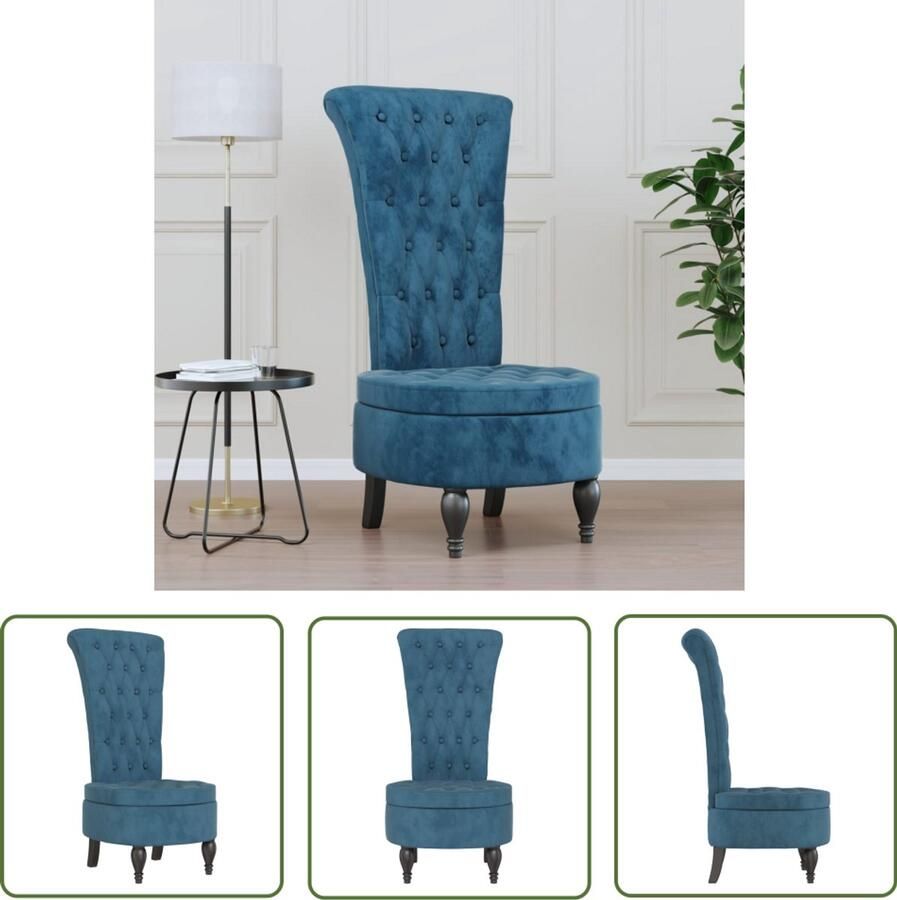 The Living Store Stoel hoge rugleuning met knopen fluweel blauw Stoel Fluweel Stoel Lounge Stoel Bureaustoel Eetkamerstoelen