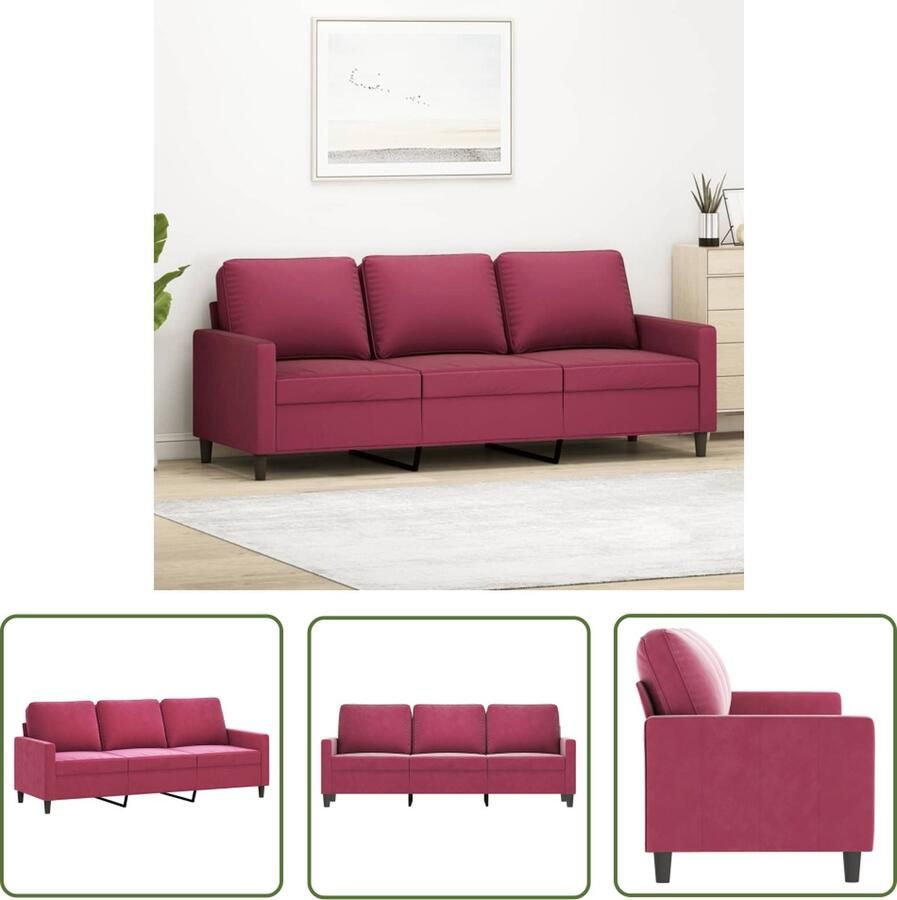 The Living Store Bank Fluweel 3-zits 198 x 77 x 80 cm Stevig metalen frame Drie Persoons Bank Velvet Bank Rode Bank Banks Kopen Salon Meubilair