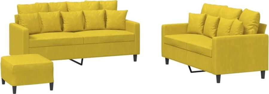 The Living Store Loungebank Velvet 2-zits Geel Comfortabele Zitting Loungeset Velvet Bank 2 Persoons Bank Gelkleurige Bank Huiskamer Meubilair