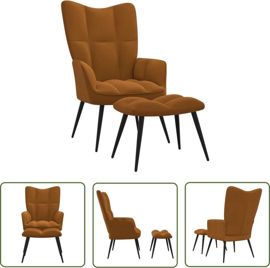 The Living Store Relaxstoel Velvet Bruin 61x70x96.5 cm Blokpatroon Stevig frame Relaxfauteuil Velvet Bank Bruine Fauteuils Lounge Stoel Huiskamer Meubels - Foto 2