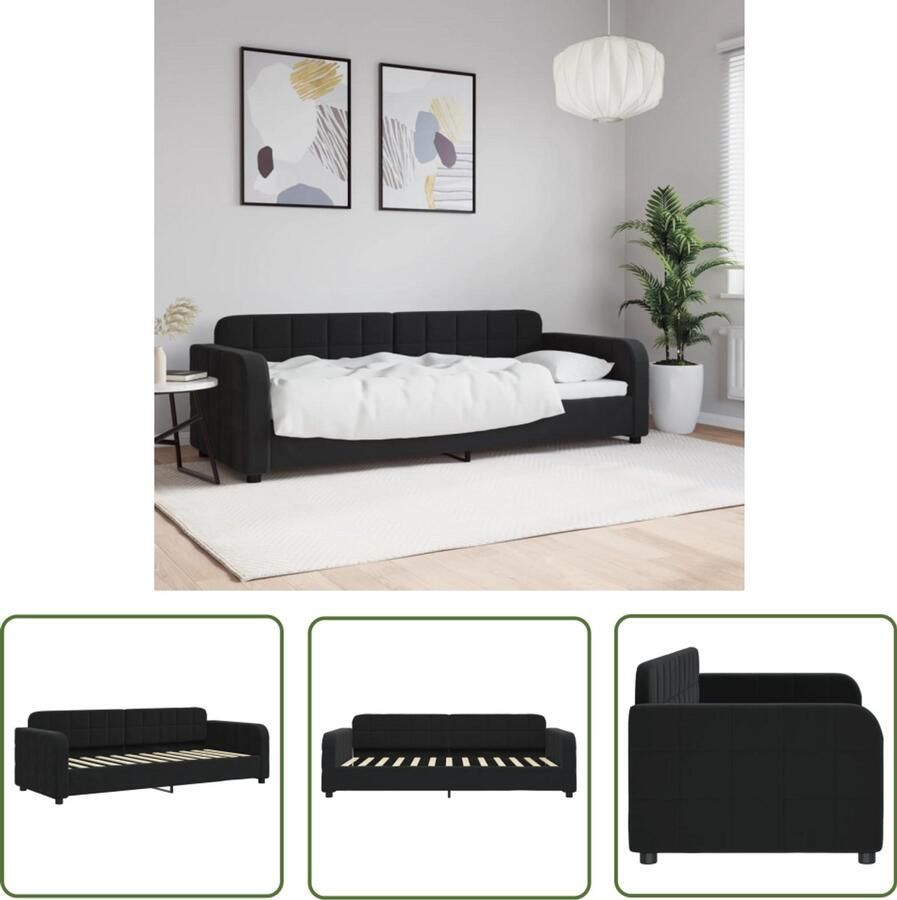 The Living Store Slaapbank 80x200 cm fluweel zwart Slaapbank Velvet Bank Tweepersoons Bank Comfortabele Bank Daybed