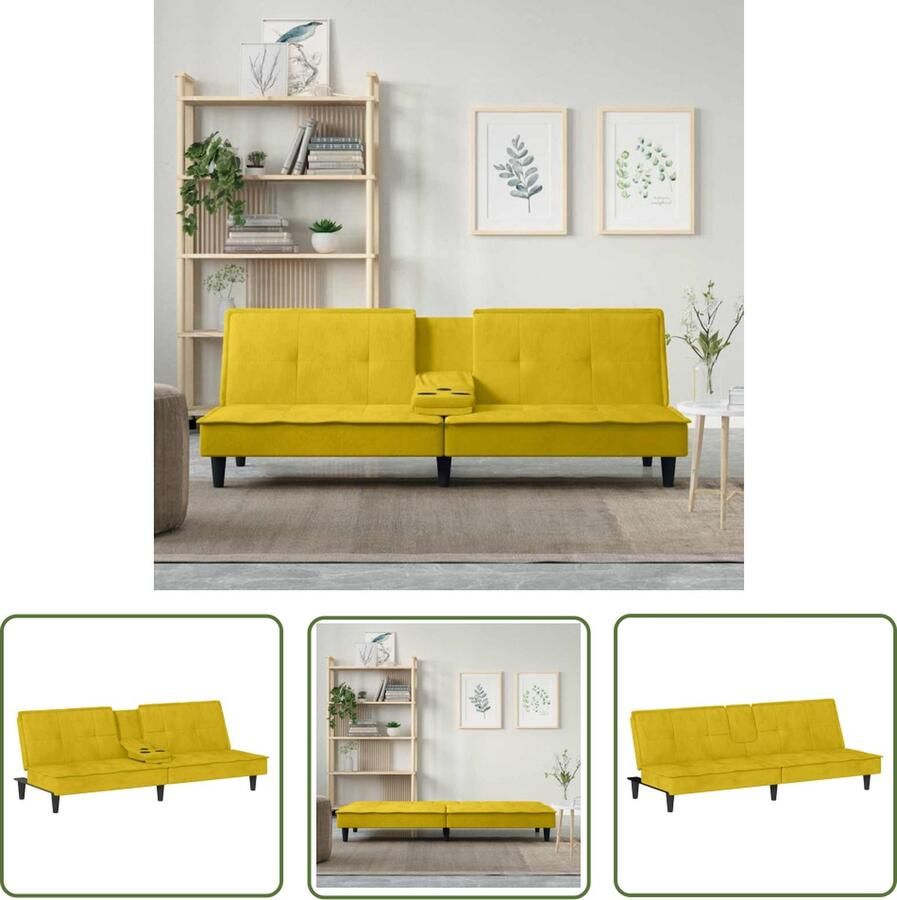 The Living Store Slaapbank Velvet Geel 200 x 89 x 70 cm Verstelbare rugleuning Slaapbank Velvet Bank Fluwelen Sofa Gele Bank Bankstel - Foto 3