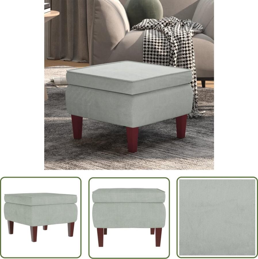 The Living Store Kruk Velvet Lichtgrijs 55 x 54.5 x 42 cm Houten Poten Krukje Velvet Bankje Zachte Kruk Huiskamerstijl Lounge Meubilair - Foto 2