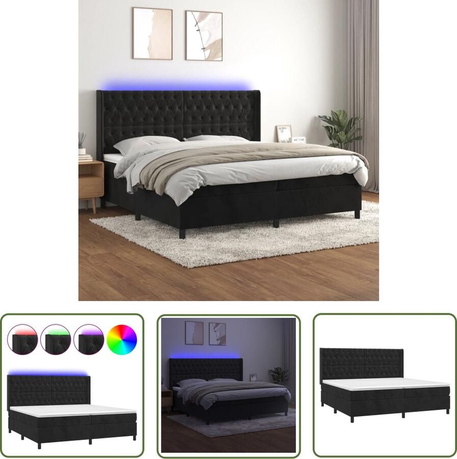 The Living Store Boxspring Zacht fluweel Praktisch hoofdbord Kleurrijke LED-verlichting Pocketvering matras Huidvriendelijk topmatras Compleet bed Boxspring Velvet Bed Led Lampen Tweepersoons Bed Groot Bed