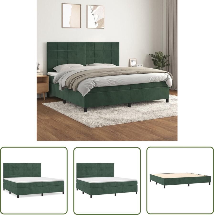 The Living Store Bed Dark Green Velvet 203x200x118 128cm Pocket Spring Mattress 100x200x20cm Foam Top Mattress 200x200x5cm Boxspring Velvet Bed Groen Bed Tweepersoonsbed King Size Bed