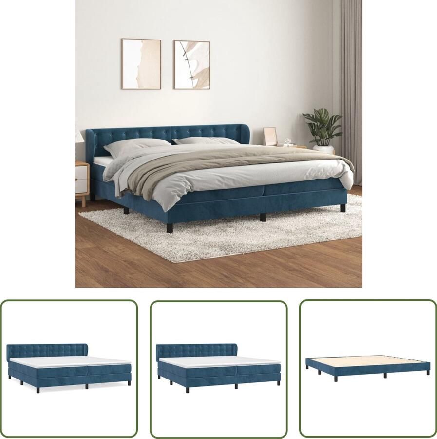 The Living Store Boxspringbed Fluweel Donkerblauw 203x203x78 88 cm Pocketvering Middelharde ondersteuning Boxspringbed Velvet Bed Donkere Blauwe Boxspring Tweepersoons Bed Pocketed Spring Mattress