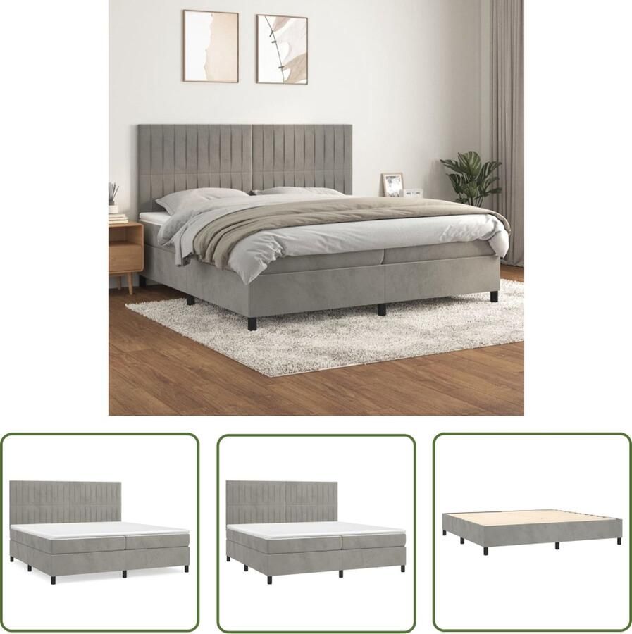 The Living Store Boxspring bed lichtgrijs 203 x 200 x 118 128 cm fluweel verstelbaar hoofdbord pocketvering matras middelharde ondersteuning huidvriendelijk topmatras