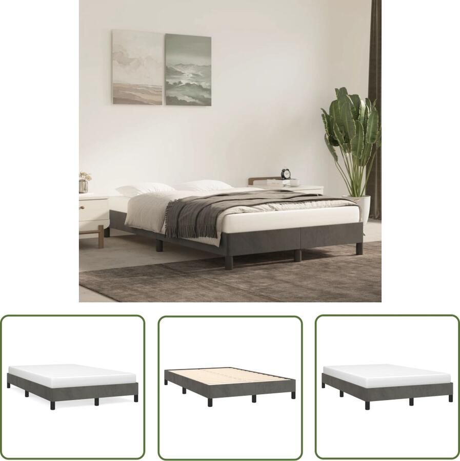 The Living Store Bedframe zonder matras 120x190 cm fluweel donkergrijs Donker Grijs Bed Velvet Bed Tweepersoons Bed Boxspring Bed Hoofdbord Bed