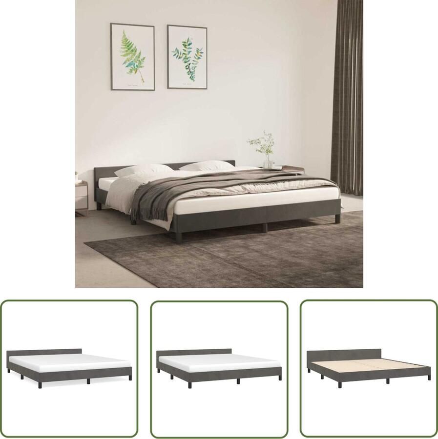 The Living Store Bedframe Donkergrijs Fluweel 203 x 183 x 50 cm Ondersteunende poten Multiplex lattenbodem Donker Grijs Bed Velvet Bed Tweepersoons Bed Boxspring Bed Stapelbare Bedbodems