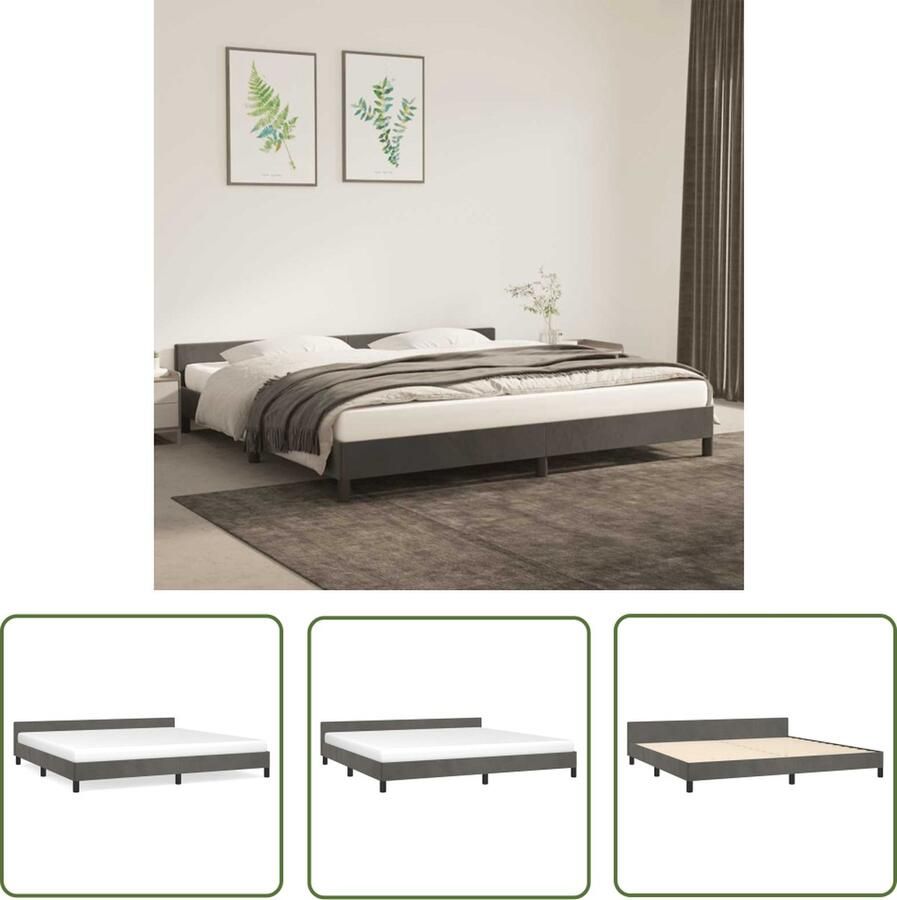 The Living Store Bedframe Donkergrijs 203x206x50 cm Zacht Fluweel Ondersteunende poten Multiplex lattenbodem Donker Grijs Bed Frame Velvet Bed Frame Tweepersoons Bed Frame Boxspring Bed Frame Stapelbare Bed Frames