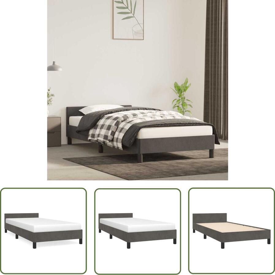 The Living Store Bedframe Donkergrijs Fluwelen Stof 203x83x50cm Multiplex Lattenbodem Matras Niet Inbegrepen Donkergrijs Bed Frame Velvet Bed Frame Tweepersoons Bed Frame Slaapcomfort Boxspring Bed Frame