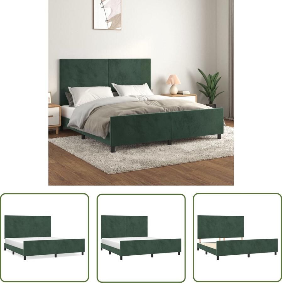 The Living Store Bedframe Donkergroen Fluweel 203x186x118 128 cm Verstelbaar hoofdeinde Ondersteunende poten Multiplex lattenbodem Donkergroen Bed Frame Velvet Bed Frame Verstelbaar Hoofdeinde Boxspring Bed Tweepersoons Bed