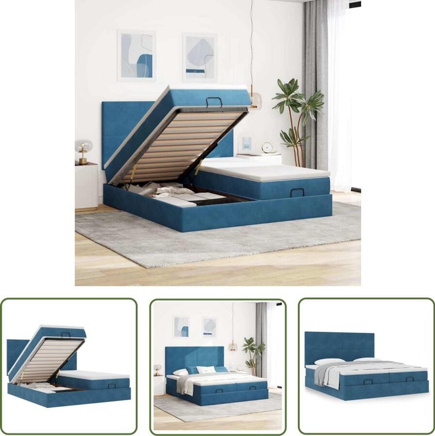 VidaXL Ottoman bed met matrassen 200x200cm fluweel donkerblauw Ottoman Bed Velvet Bed Boxspring Bed Slaapcomfort Slaapkamers