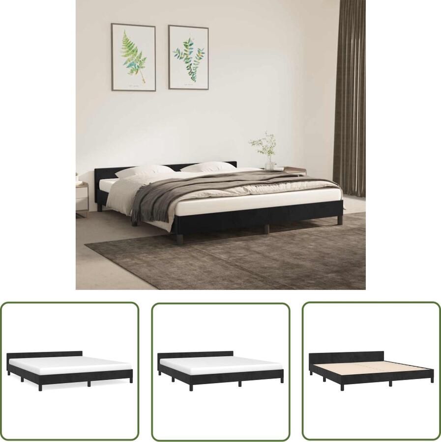 The Living Store Bedframe Zacht Fluweel Zwart 203 x 183 x 50 cm Ondersteunende Poten Multiplex Lattenbodem Zachte Bedstof Velvet Bed Luxe Bed Frame Dubbel Bed Boxspring Bed