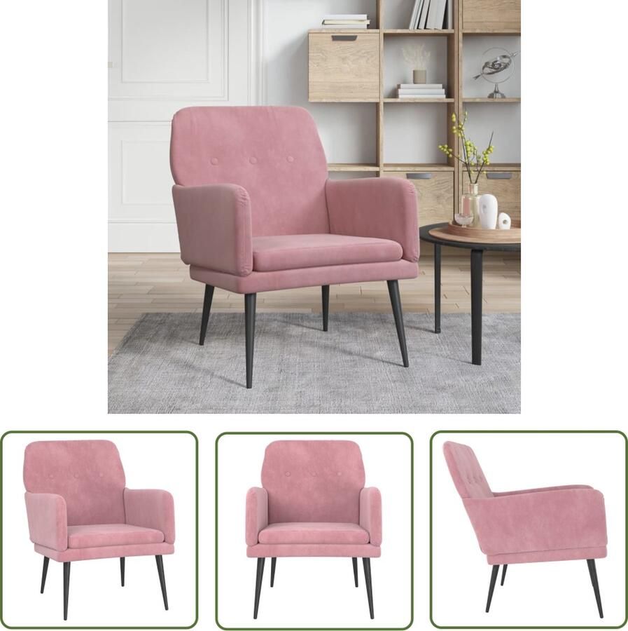 The Living Store Fauteuil 62x79x79 cm fluweel roze Comfortabele Fauteuil Velvet Fauteuil Roze Fauteuil Lounge Stoel Relaxfauteuil - Foto 2