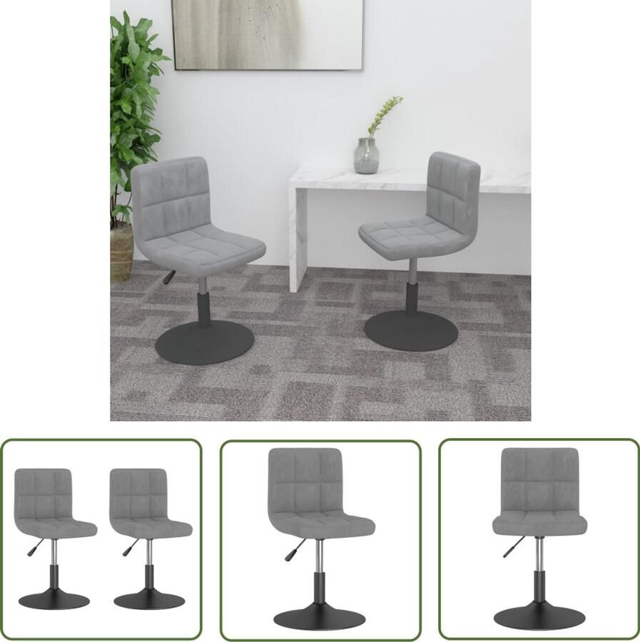 The Living Store Eetkamerstoelen draaibaar 2 st fluweel lichtgrijs Draaistool Velvet Fauteuil Eetkamerstoel Kantoorstoel Ergonomische Stoel