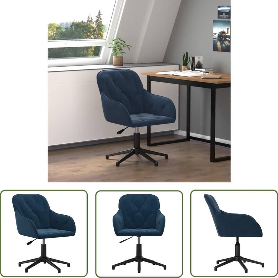The Living Store Kantoorstoel Velvet Blauw 56x61.5cm Draaibaar Verstelbare Hoogte Kantoorstoel Velvet Fauteuil Blauwe Stoel Draaibare Stoel Ergonomische Stoel