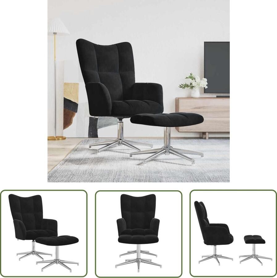 The Living Store Relaxstoel Velvet Zwart 62 x 68 x 98 cm 360 graden draaibaar Relaxfauteuil Velvet Fauteuil Zwarte Fauteuil Lounge Stoel Zwarte Loungestoel