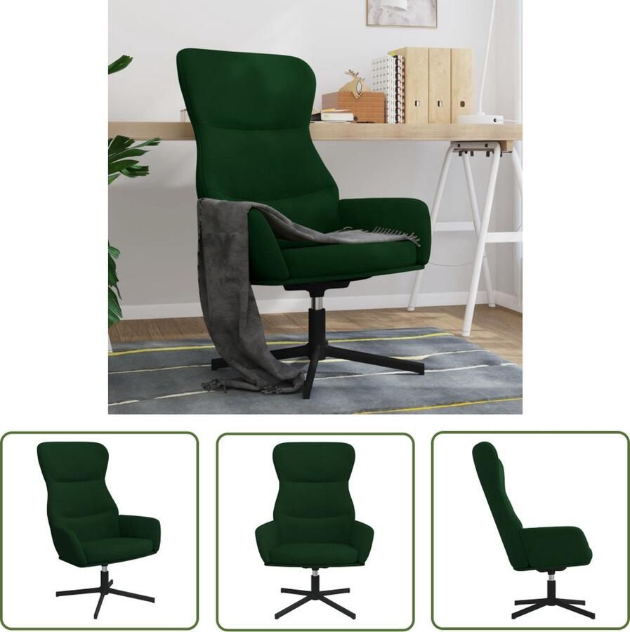 The Living Store Fauteuil Velvet Donkergroen 70x77x94 cm 360 graden draaibaar Relaxstoel Velvet Fauteuil Donkere Fauteuils Lounge Stoel Leeshoek