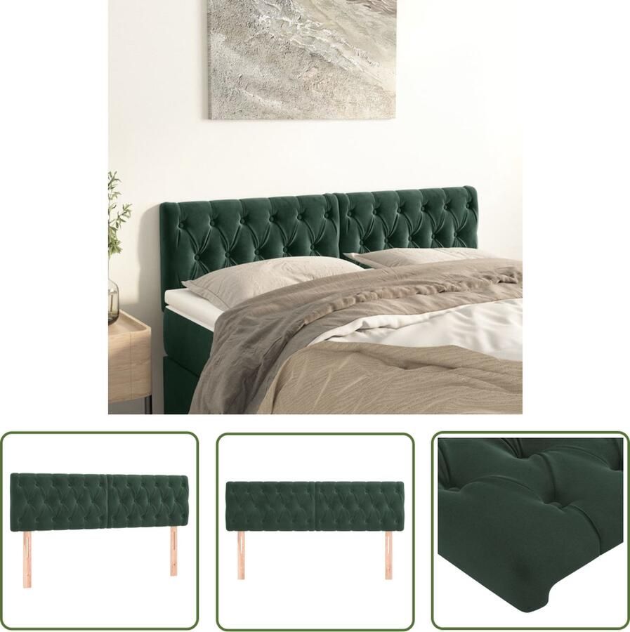 The Living Store Hoofdbord Velvet Donkergroen 160 x 7 x 78 88 cm Stevige poten Verstelbare hoogte Hoofd Bord Velvet Donker Groen Hoofdkussen Beddecoratie