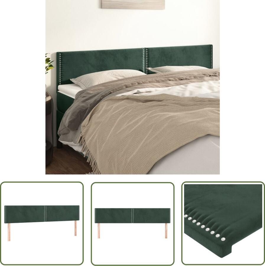 The Living Store Hoofdborden 2 st 90x5x78 88 cm fluweel donkergroen Hoofd Bord Velvet Klassiek Groen Bedsteun