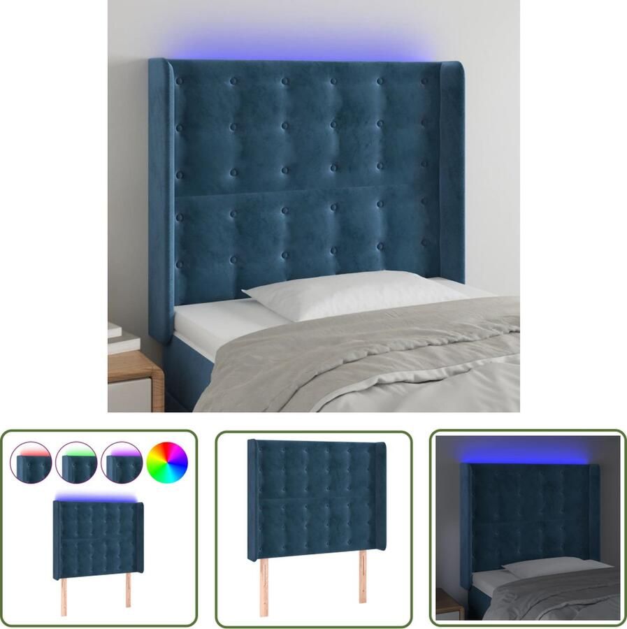 The Living Store Hoofdbord LED 93x16x118 128 cm fluweel donkerblauw Hoofd Bord Velvet Hoofdbord Led Hoofdbord Blauw Hoofdbord Slaap Kamer Decoratie