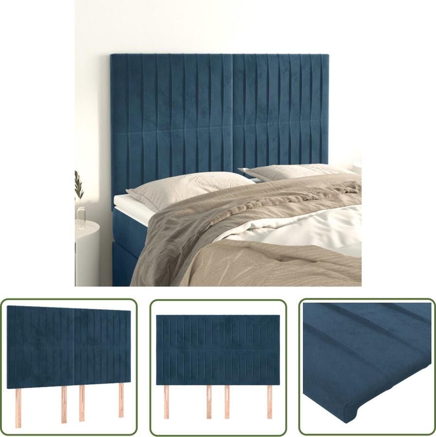 The Living Store Hoofdborden 4 st 72x5x78 88 cm fluweel donkerblauw Klassieke Hoofdbord Velvet Hoofdbord Blauw Hoofdbord Bedhoofd Hoofdsteun