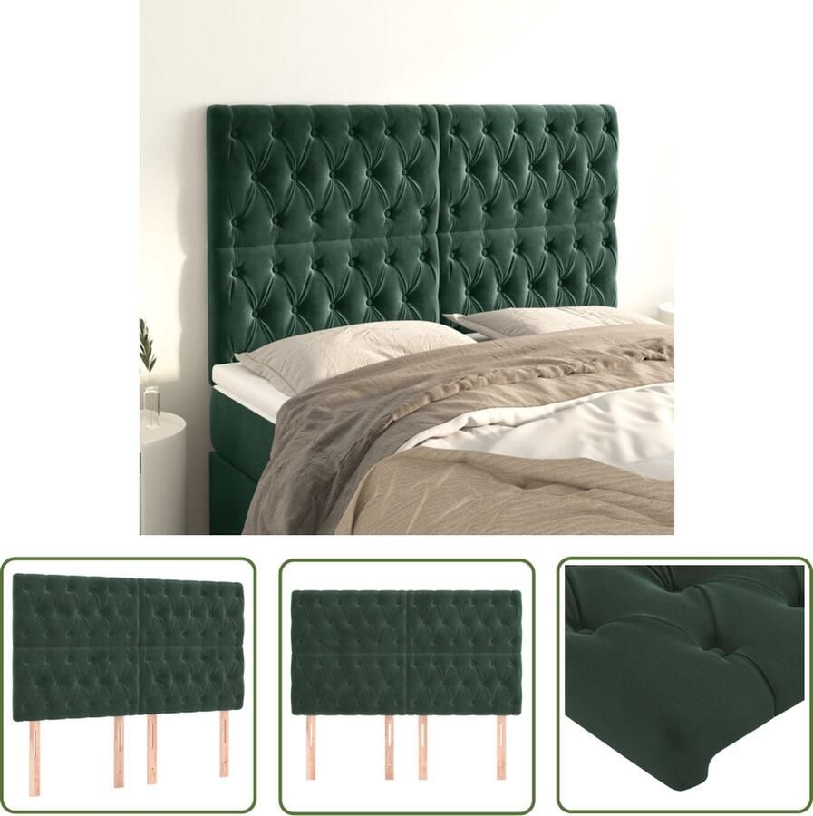 The Living Store Hoofdborden 4 st 72x7x78 88 cm fluweel donkergroen Klassieke Hoofdbord Velvet Hoofdbord Donkere Groene Hoofdbord Adjustable Hoofdbord Met Pootjes