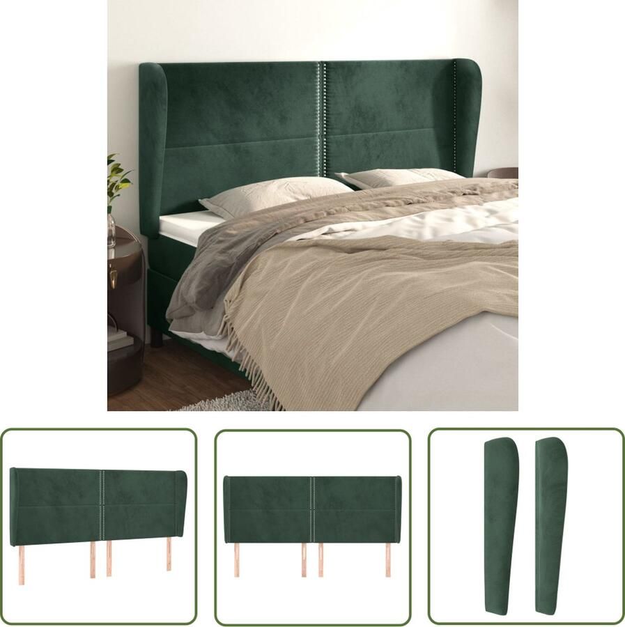 The Living Store Klassiek Hoofdbord Donkergroen 163 x 23 x 118 128 cm Fluweel Stevige poten Klassieke Hoofdbord Velvet Hoofdbord Donkere Groene Hoofdbord Hoofdboard Met Pootjes Adjustable Hoofdbord