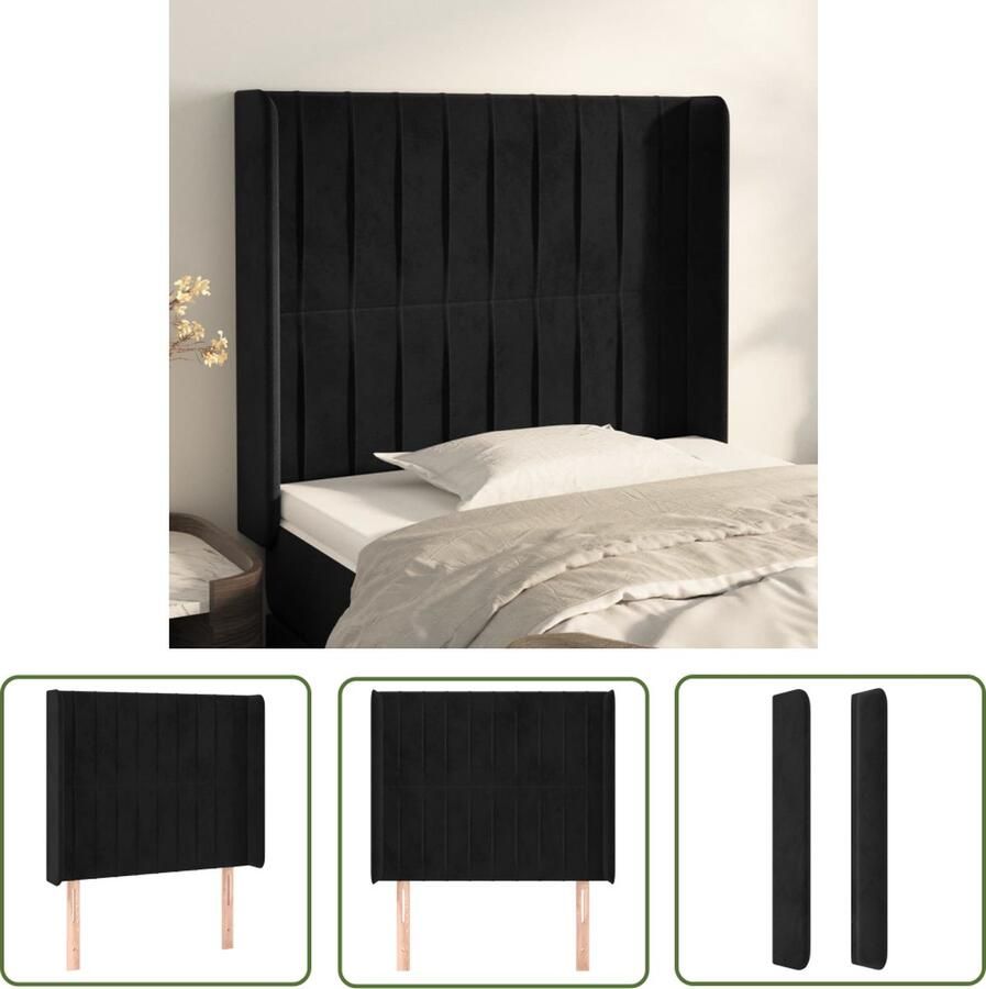 The Living Store Klassiek Hoofdbord Zacht fluweel Stevige poten Verstelbare hoogte Comfortabele ondersteuning Kleur- zwart Materiaal- stof en hout Afmetingen- 83x16x118 128 cm