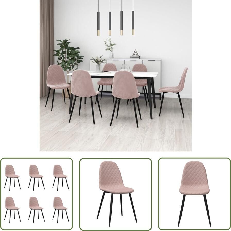 The Living Store Eetstoelen Velvet Roze 45x53.5x87 cm Ergonomisch design Eetkamerstoelen Velvet Meubels Roze Meubilair Ergonomische Stoelen Lounge Stoelen - Foto 2