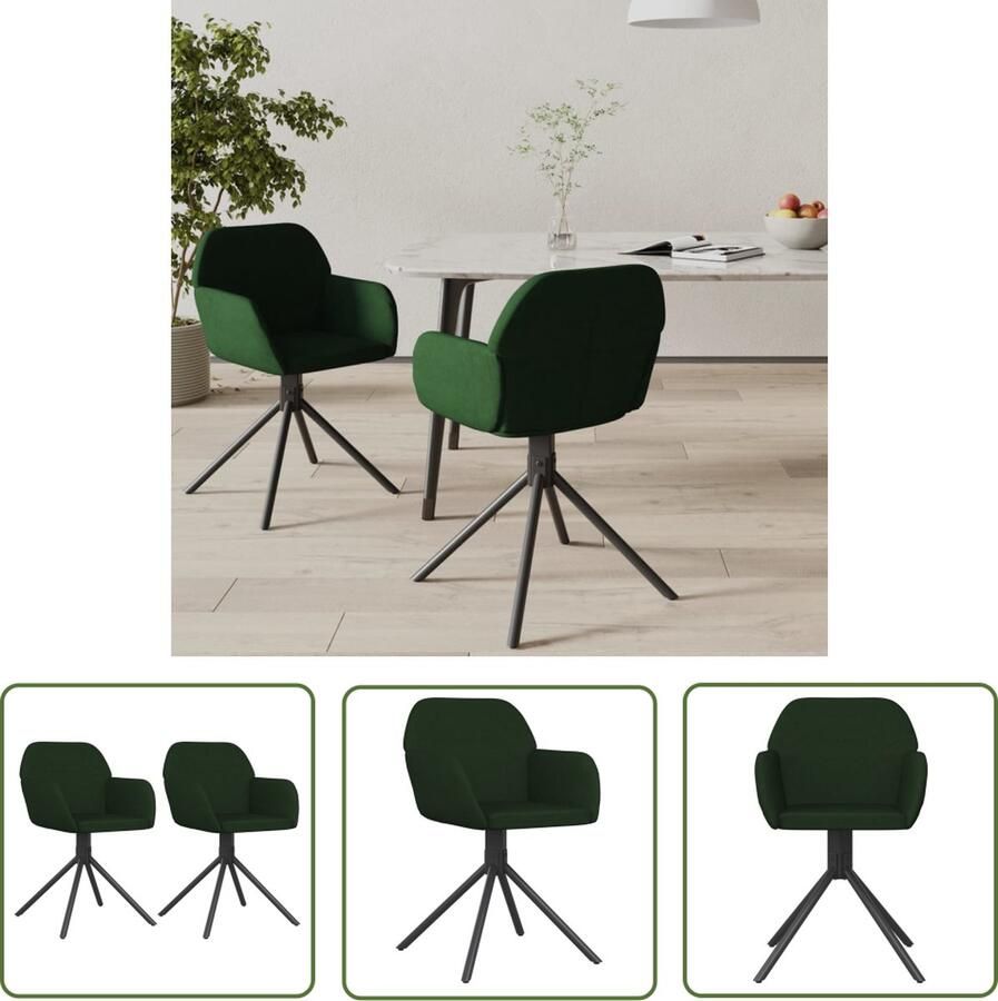 The Living Store Eetkamerstoelen Luxe Donkergroen Fluweel 54x58.5x79.5 cm Draaibaar Eetkamerstoelen Velvet Meubilair Donkere Fauteuils Groene Stoffen Stoelen Draaibare Stoelen