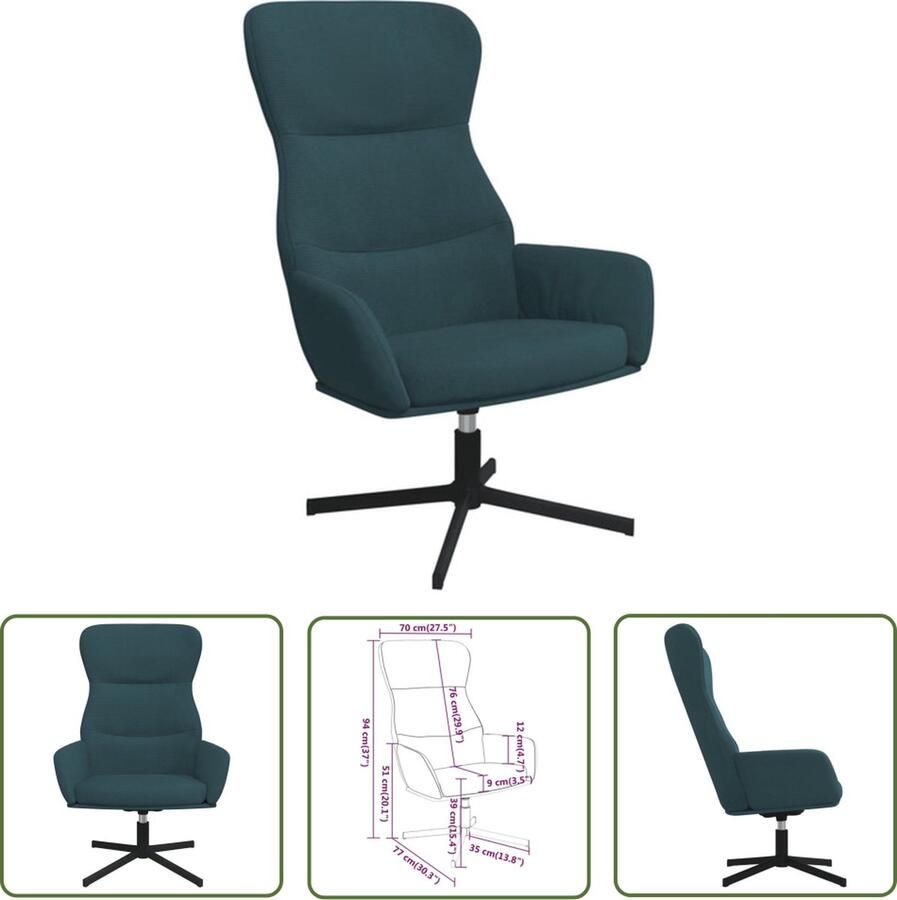 The Living Store Relaxstoel Velvet Blauw 70 x 77 x 94 cm 360 graden draaibaar Relaxstoel Velvet Blauwe Relaxstoel Fauteuils Lounge Stoel - Foto 2