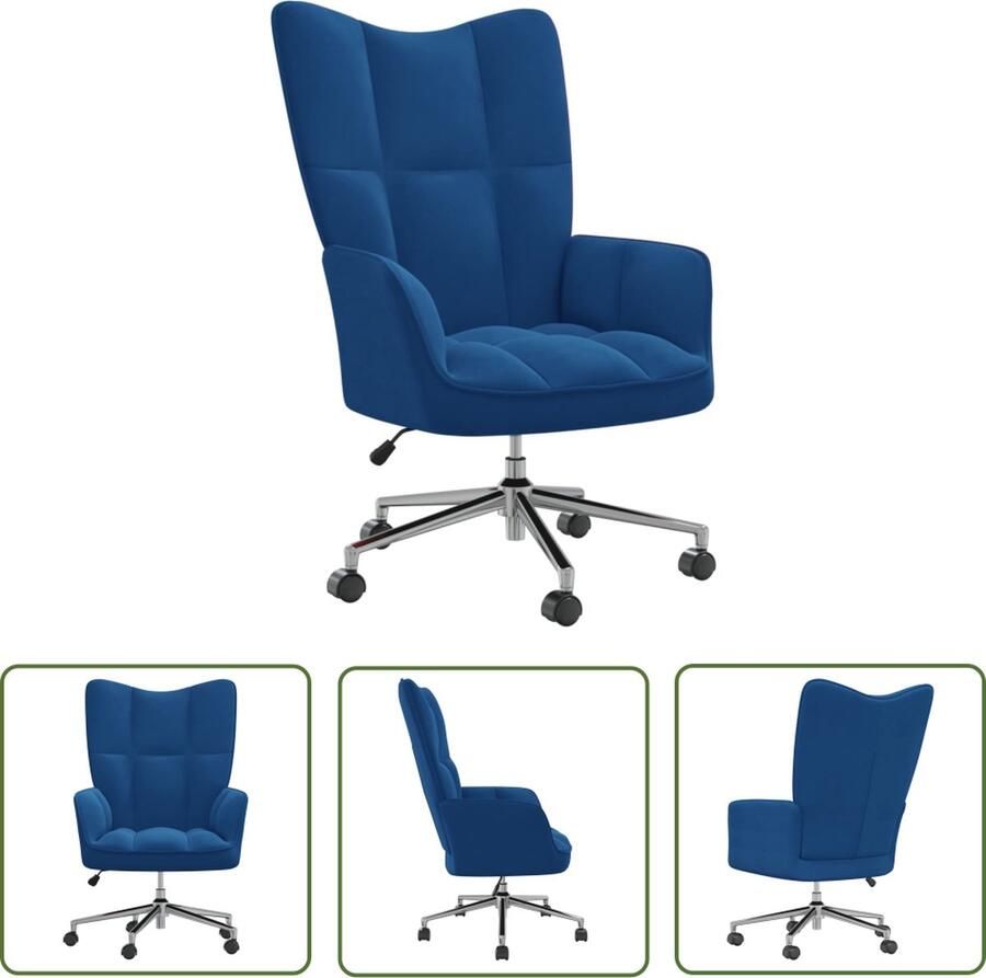 The Living Store Relaxstoel Velvet Blauw 61.5x69x(94.5-102) cm Hoogte verstelbaar Relaxstoel Velvet Blauw Ergonomische Stoel Kantoorstoel - Foto 3