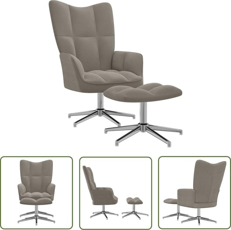 The Living Store Relaxstoel Velvet Lichtgrijs 62x68x98 cm 360 graden draaibaar Relaxstoel Velvet Grijs Lounge Comfortabel - Foto 2