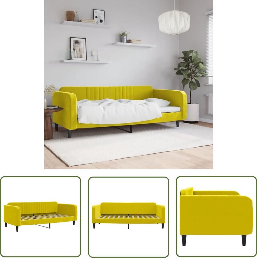 The Living Store Slaapbank Velvet Geel 223 x 110 x 75 cm Metalen en Houten Frame Slaapbank Velvet Sofa Gele Bank Daybed Tweepersoonsbed