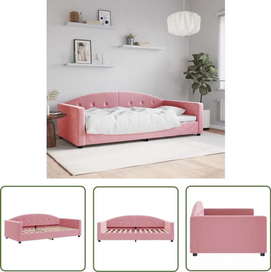 The Living Store Slaapbank 100x200 cm fluweel roze Slaapbank Velvet Sofa Tweepersoons Bed Daybed Rozerode Meubels