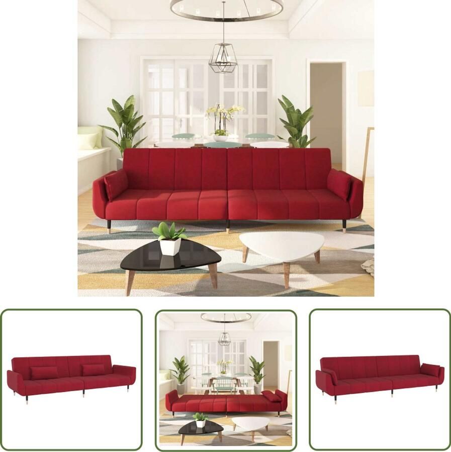 The Living Store Slaapbank Velvet Wijnrood 220x84.5x69 cm Verstelbare rugleuning Slaapbank Velvet Sofa Rode Bank Tweezitter Converteerbare Bank - Foto 2