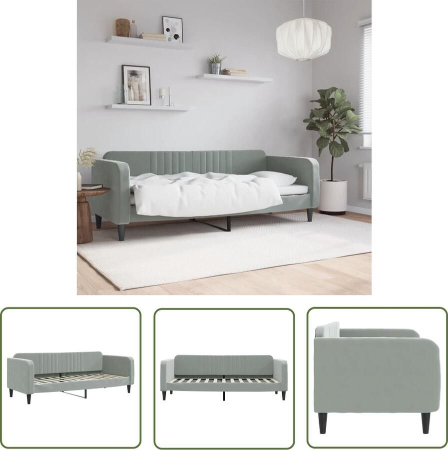 The Living Store Slaapbank 80x200 cm fluweel lichtgrijs Slaapbank Velvet Sofa Tweepersoonsbed Daybed Lounge Bed