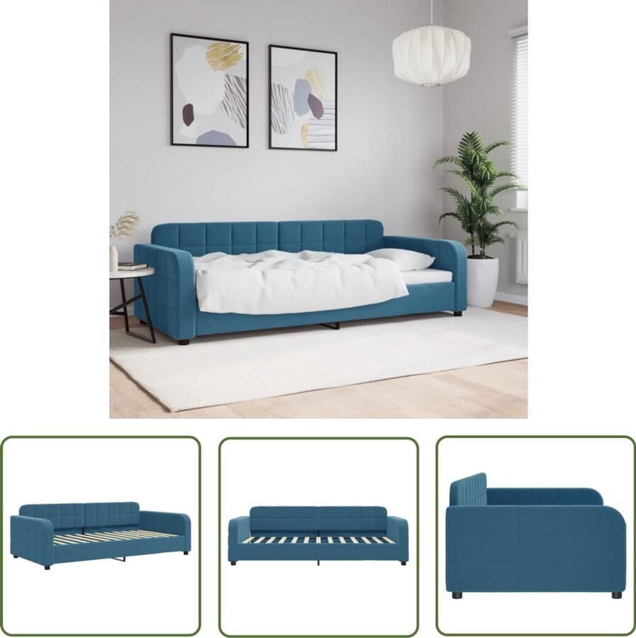 The Living Store Slaapbank 90x200 cm fluweel blauw Slaapbank Velvet Sofa Tweepersoons Bank Blauwe Bank Design Bank